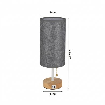 Brilagi - Lampada da tavolo con porta USB TABLON 1xE27/25W/230V rovere/bianco/grigio