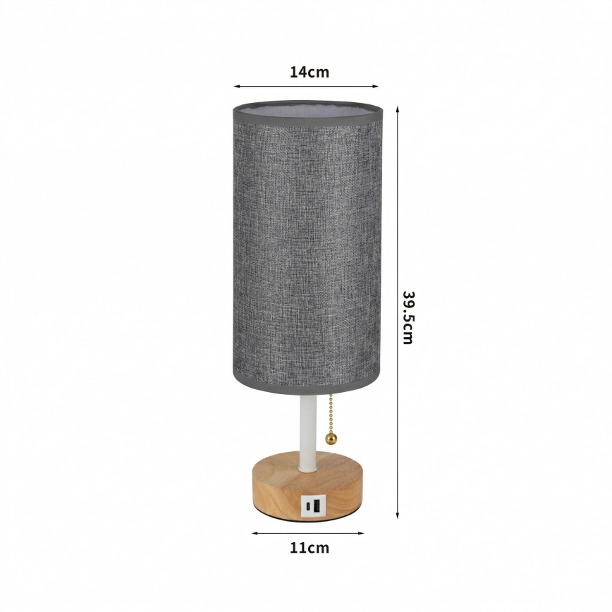 Brilagi - Lampada da tavolo con porta USB TABLON 1xE27/25W/230V rovere/bianco/grigio