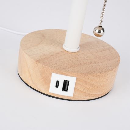 Brilagi - Lampada da tavolo con porta USB TABLON 1xE27/25W/230V rovere/bianco