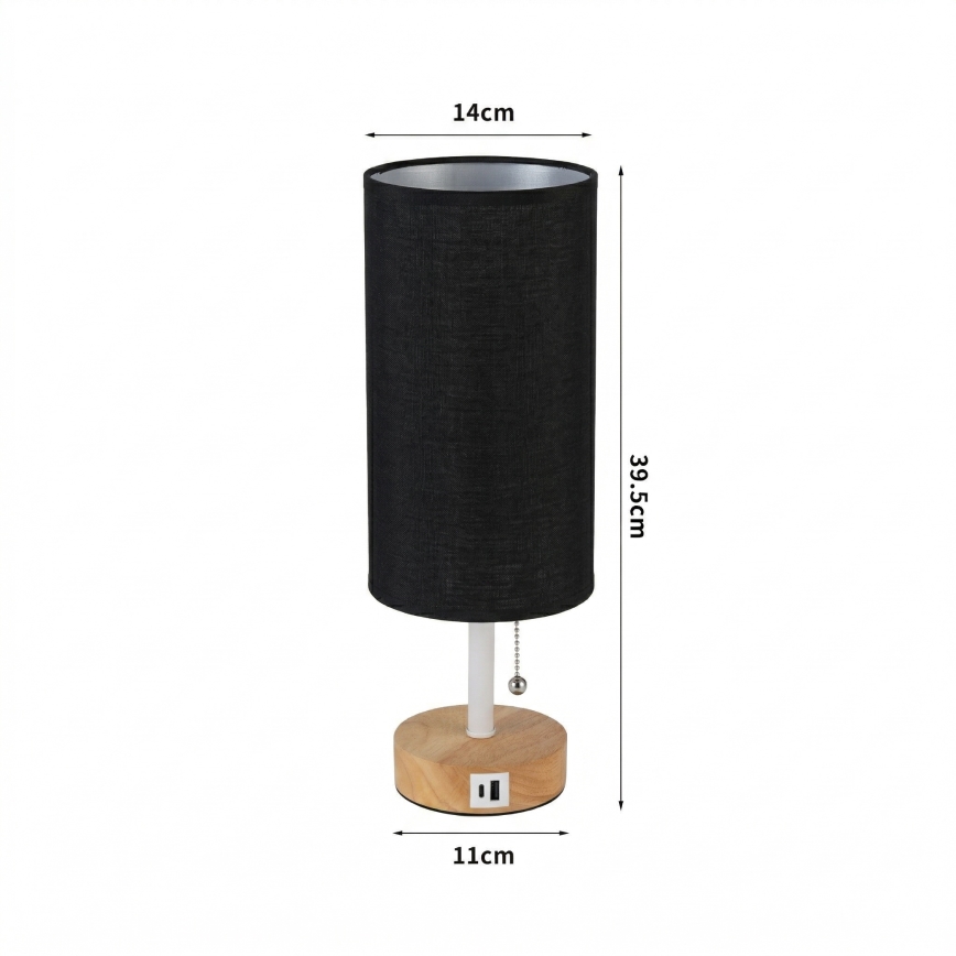 Brilagi - Lampada da tavolo con porta USB TABLON 1xE27/25W/230V rovere/bianco/nero