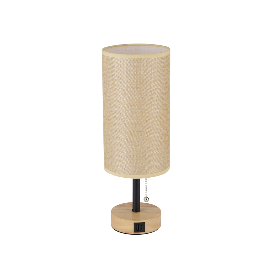 Brilagi - Lampada da tavolo con porta USB TABLON 1xE27/25W/230V rovere/nero/beige