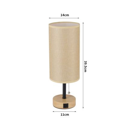 Brilagi - Lampada da tavolo con porta USB TABLON 1xE27/25W/230V rovere/nero/beige