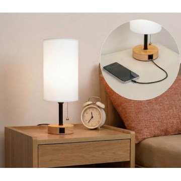 Brilagi - Lampada da tavolo con porta USB TABLON 1xE27/25W/230V rovere/nero/bianco