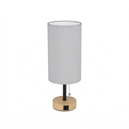 Brilagi - Lampada da tavolo con porta USB TABLON 1xE27/25W/230V rovere/nero/bianco