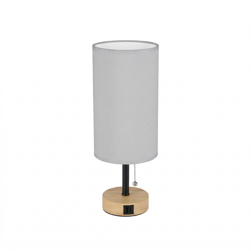 Brilagi - Lampada da tavolo con porta USB TABLON 1xE27/25W/230V rovere/nero/bianco