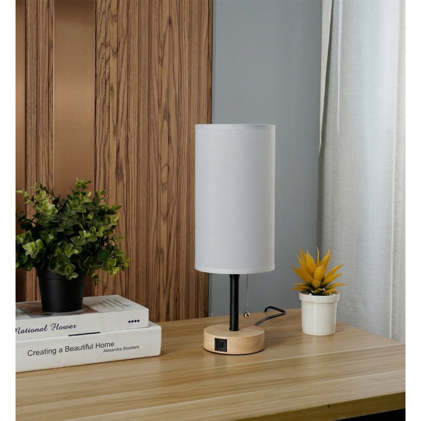 Brilagi - Lampada da tavolo con porta USB TABLON 1xE27/25W/230V rovere/nero/bianco