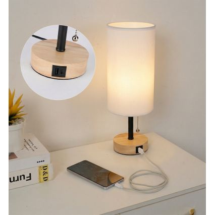 Brilagi - Lampada da tavolo con porta USB TABLON 1xE27/25W/230V rovere/nero/bianco