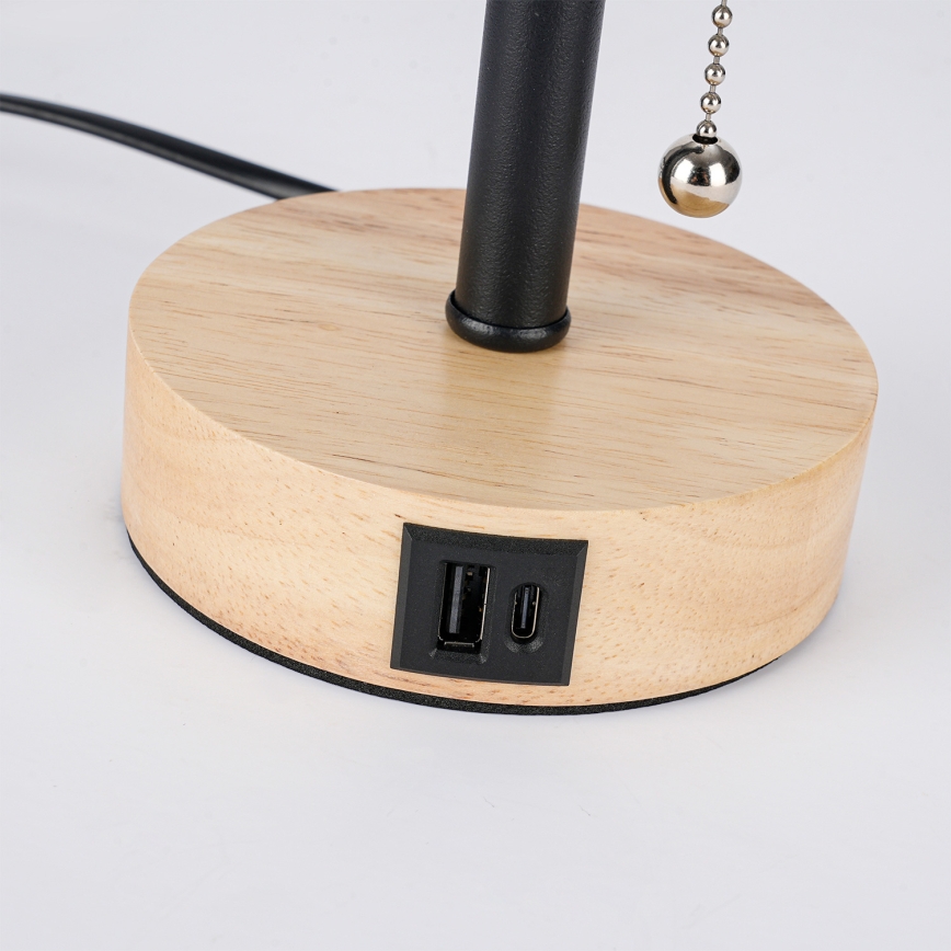 Brilagi - Lampada da tavolo con porta USB TABLON 1xE27/25W/230V rovere/nero/bianco