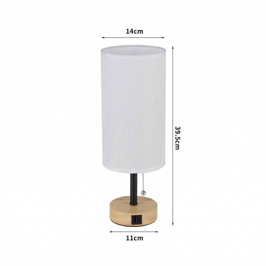 Brilagi - Lampada da tavolo con porta USB TABLON 1xE27/25W/230V rovere/nero/bianco