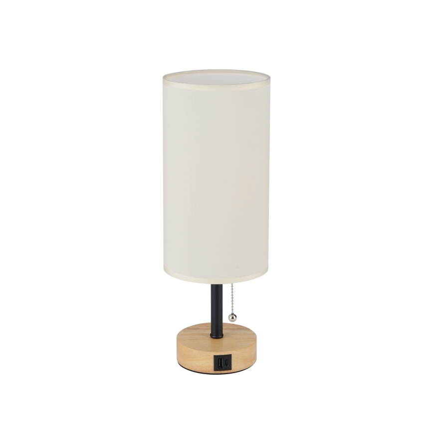 Brilagi - Lampada da tavolo con porta USB TABLON 1xE27/25W/230V rovere/nero/crema