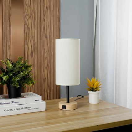 Brilagi - Lampada da tavolo con porta USB TABLON 1xE27/25W/230V rovere/nero/crema