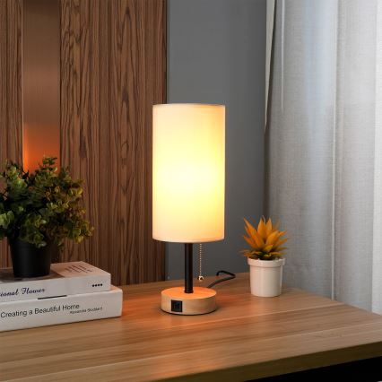 Brilagi - Lampada da tavolo con porta USB TABLON 1xE27/25W/230V rovere/nero/crema