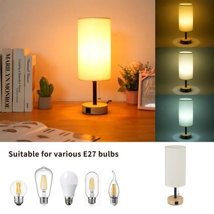 Brilagi - Lampada da tavolo con porta USB TABLON 1xE27/25W/230V rovere/nero/crema