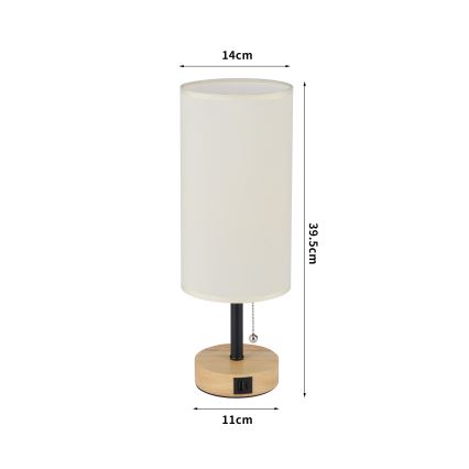 Brilagi - Lampada da tavolo con porta USB TABLON 1xE27/25W/230V rovere/nero/crema