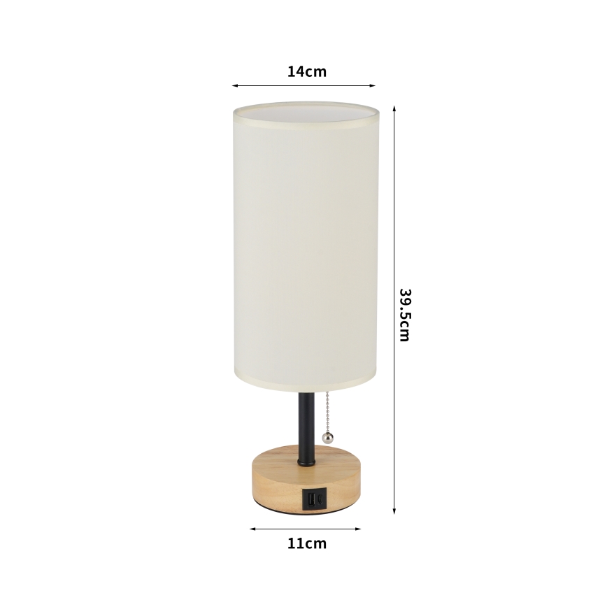 Brilagi - Lampada da tavolo con porta USB TABLON 1xE27/25W/230V rovere/nero/crema