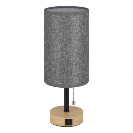 Brilagi - Lampada da tavolo con porta USB TABLON 1xE27/25W/230V rovere/nero/grigio