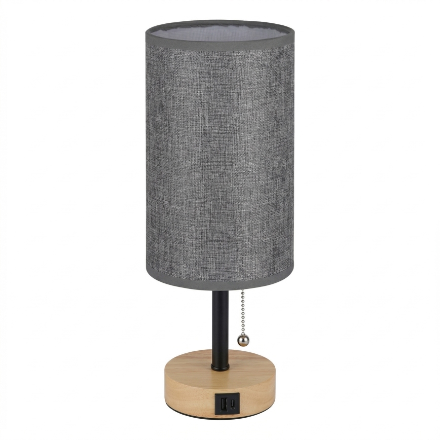 Brilagi - Lampada da tavolo con porta USB TABLON 1xE27/25W/230V rovere/nero/grigio