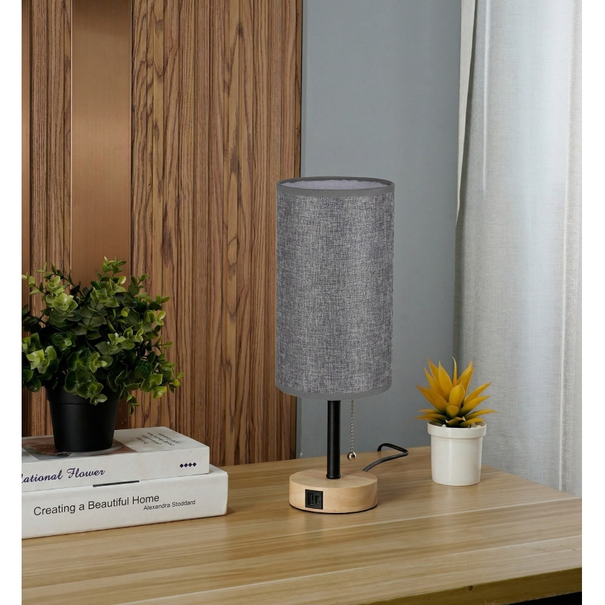 Brilagi - Lampada da tavolo con porta USB TABLON 1xE27/25W/230V rovere/nero/grigio