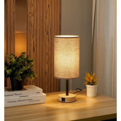 Brilagi - Lampada da tavolo con porta USB TABLON 1xE27/25W/230V rovere/nero/grigio
