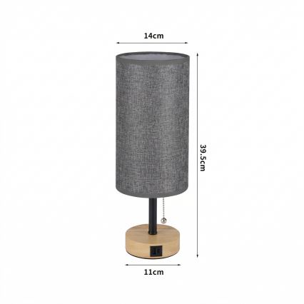 Brilagi - Lampada da tavolo con porta USB TABLON 1xE27/25W/230V rovere/nero/grigio
