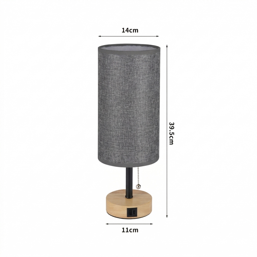 Brilagi - Lampada da tavolo con porta USB TABLON 1xE27/25W/230V rovere/nero/grigio