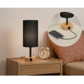 Brilagi - Lampada da tavolo con porta USB TABLON 1xE27/25W/230V rovere/nero