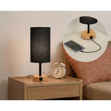 Brilagi - Lampada da tavolo con porta USB TABLON 1xE27/25W/230V rovere/nero