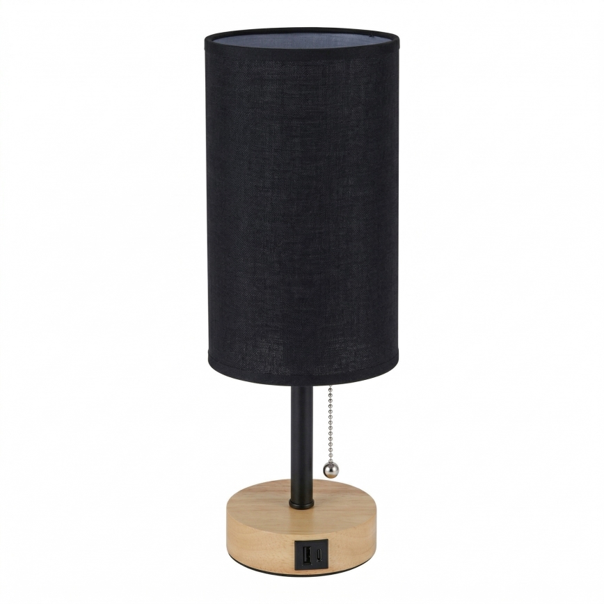Brilagi - Lampada da tavolo con porta USB TABLON 1xE27/25W/230V rovere/nero