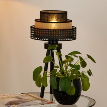 Brilagi - Lampada da tavolo DAKOTA LUNETA 1xE27/15W/230V nero/rattan