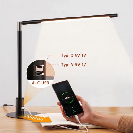 Brilagi - Lampada da tavolo LED dimmerabile a sfioramento con porte USB VARIO LED/7W/230V 3000-6500K CRI 96 nera