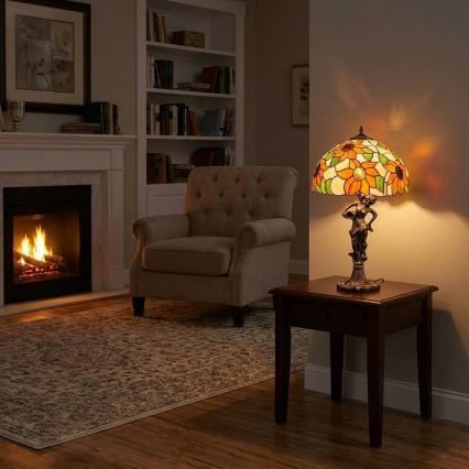 Brilagi - Lampada da tavolo in vetro stile Tiffany SUNFLOWER 1xE27/60W/230V