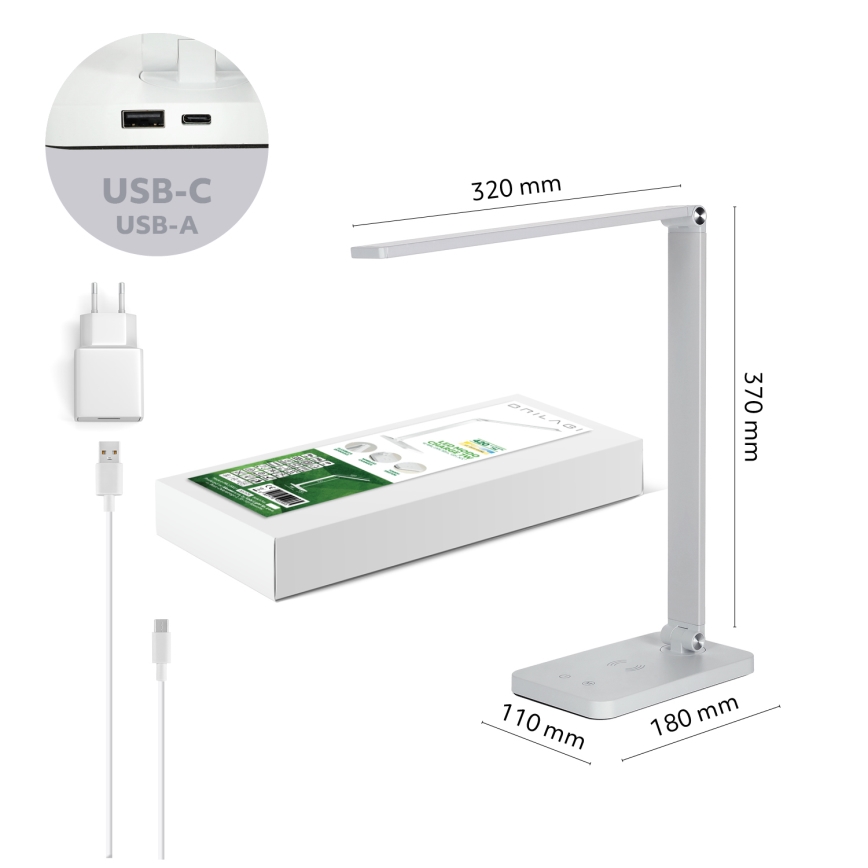 Brilagi - Lampada da tavolo dimmerabile a sfioramento a LED con ricarica wireless QI MODO CHARGE LED/7W/5V 3000/4000/6000K bianca