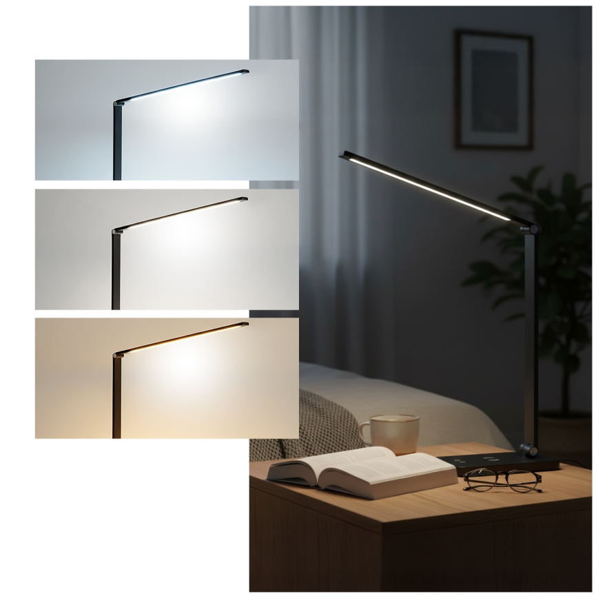Brilagi - Lampada da tavolo LED dimmerabile con controllo touch e ricarica wireless QI MODO CHARGE LED/7W/5V 3000/4000/6000K nero