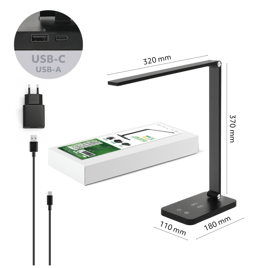 Brilagi - Lampada da tavolo LED dimmerabile con controllo touch e ricarica wireless QI MODO CHARGE LED/7W/5V 3000/4000/6000K nero