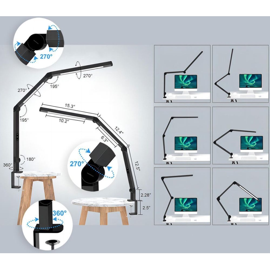 Brilagi - LED Dimmerabile touch flessibile lampada da tavolo VARIO LED/12W/230V 3000/4000/5000/6500K CRI 92 nero