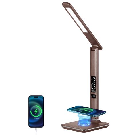 Brilagi - Lampada da tavolo LED dimmerabile con ricarica wireless QI e USB REGINA LED/8,5W/230V marrone
