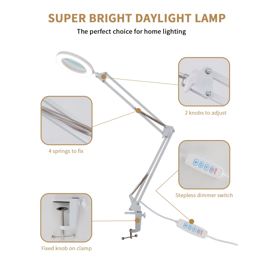 Brilagi - Lampada da tavolo LED dimmerabile con una lente d'ingrandimento LENS LED/12W/5V 3000/4200/6000K bianco