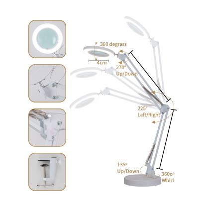 Brilagi - Lampada da tavolo LED dimmerabile con una lente d'ingrandimento LENS LED/12W/5V 3000/4200/6000K bianco
