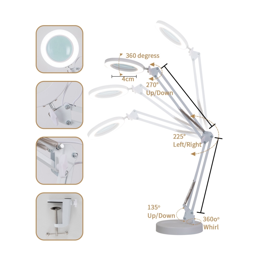 Brilagi - Lampada da tavolo LED dimmerabile con una lente d'ingrandimento LENS LED/12W/5V 3000/4200/6000K bianco
