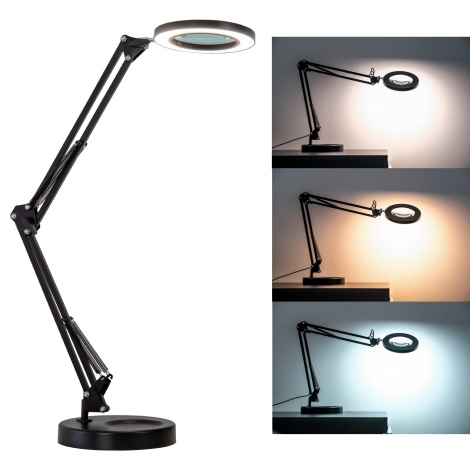 Brilagi - Lampada da tavolo LED dimmerabile con una lente d'ingrandimento LENS LED/12W/5V 3000/4200/6000K nero