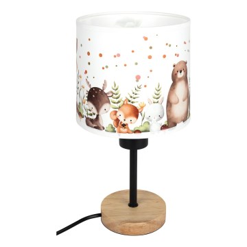 Brilagi - Lampada da tavolo per bambini BOBO WOOD 1xE27/25W/230V rovere/nero/bianco/animaletti