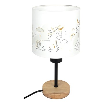 Brilagi - Lampada da tavolo per bambini BOBO WOOD 1xE27/25W/230V rovere/nero/bianco/unicorni