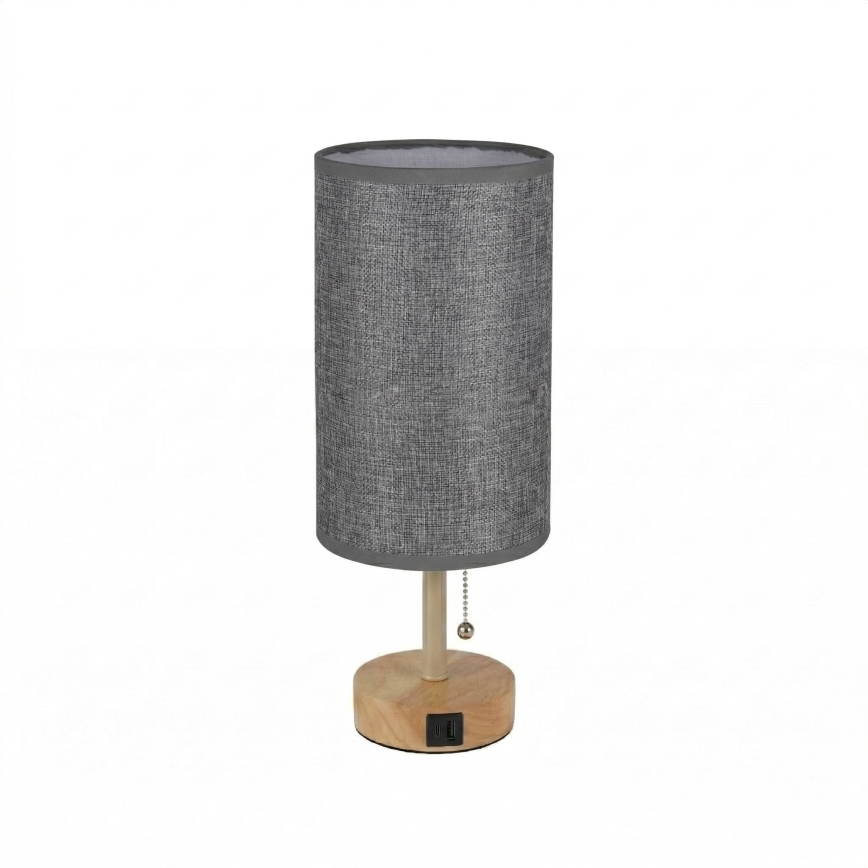 Brilagi - Lampada da tavolo TABLON con porta USB 1xE27/25W/230V rovere/beige/grigio