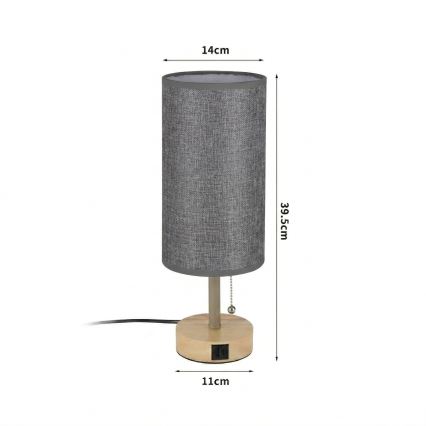 Brilagi - Lampada da tavolo TABLON con porta USB 1xE27/25W/230V rovere/beige/grigio