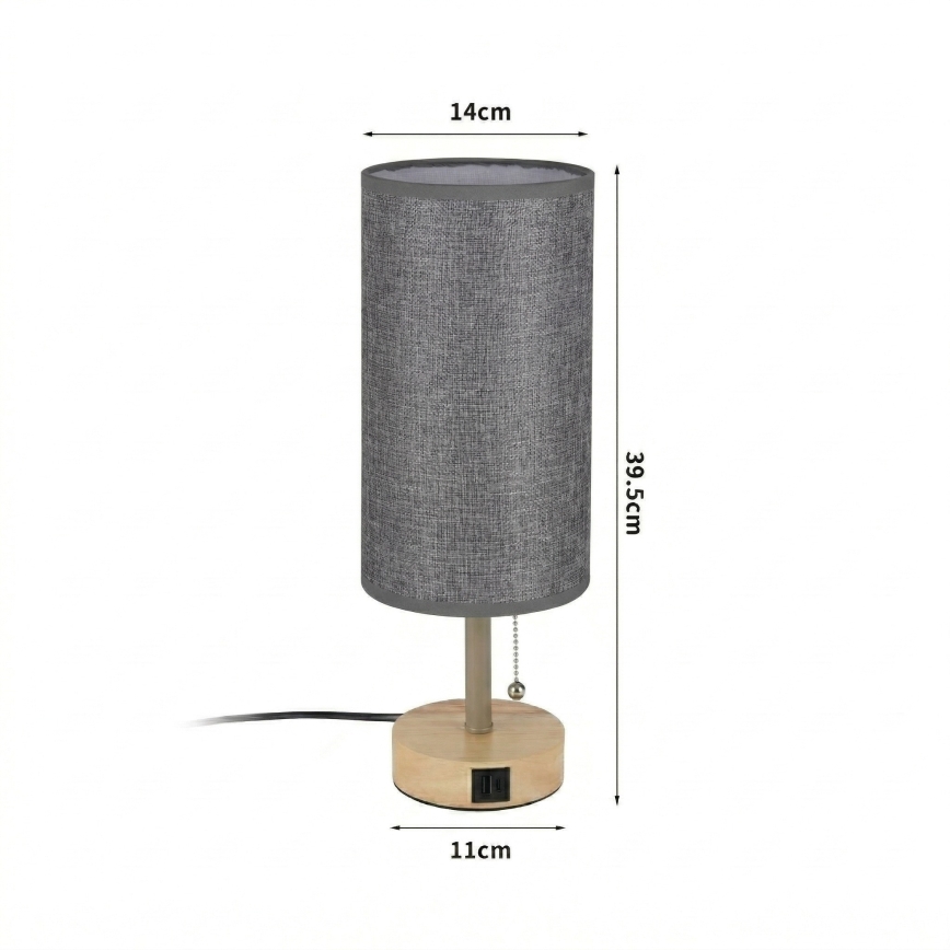 Brilagi - Lampada da tavolo TABLON con porta USB 1xE27/25W/230V rovere/beige/grigio