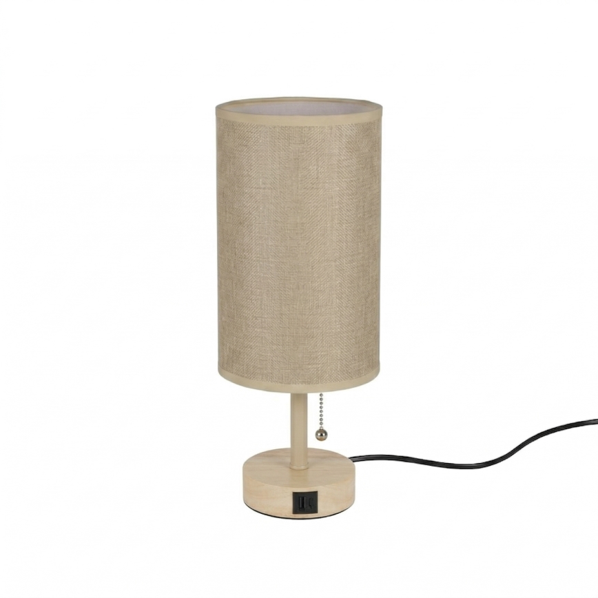Brilagi - Lampada da tavolo TABLON con porta USB 1xE27/25W/230V rovere/beige