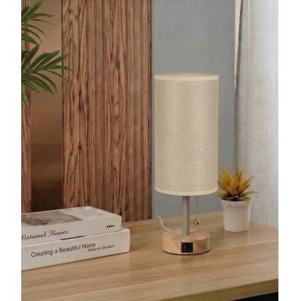 Brilagi - Lampada da tavolo TABLON con porta USB 1xE27/25W/230V rovere/beige