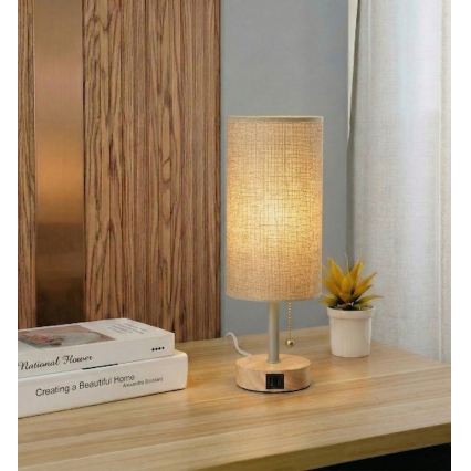 Brilagi - Lampada da tavolo TABLON con porta USB 1xE27/25W/230V rovere/beige