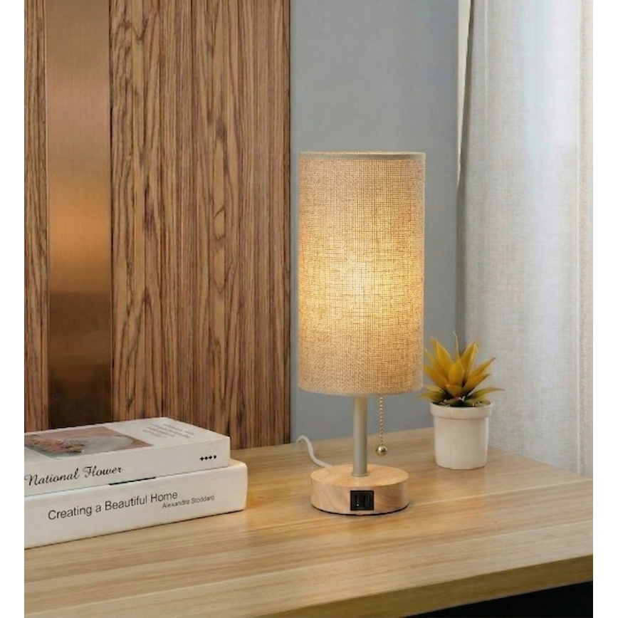 Brilagi - Lampada da tavolo TABLON con porta USB 1xE27/25W/230V rovere/beige