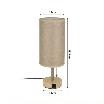 Brilagi - Lampada da tavolo TABLON con porta USB 1xE27/25W/230V rovere/beige